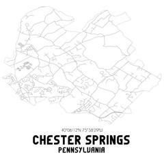 Chester Springs Pennsylvania. US street map with black and white lines.