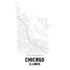 Chicago Illinois. US street map with black and white lines.