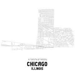 Chicago Illinois. US street map with black and white lines.