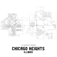 Chicago Heights Illinois. US street map with black and white lines.