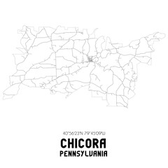 Chicora Pennsylvania. US street map with black and white lines.