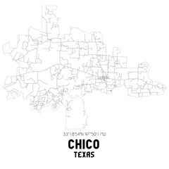 Chico Texas. US street map with black and white lines.