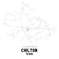 Chilton Texas. US street map with black and white lines.