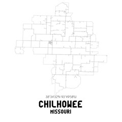 Chilhowee Missouri. US street map with black and white lines.