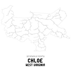 Chloe West Virginia. US street map with black and white lines.