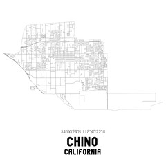 Chino California. US street map with black and white lines.