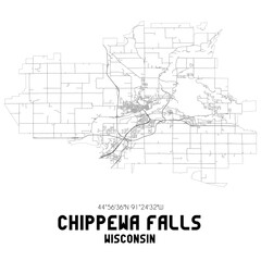 Chippewa Falls Wisconsin. US street map with black and white lines.