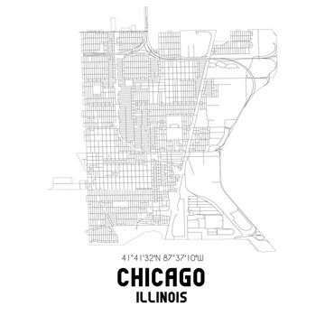 Chicago Illinois. US street map with black and white lines.