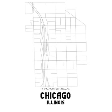 Chicago Illinois. US street map with black and white lines.