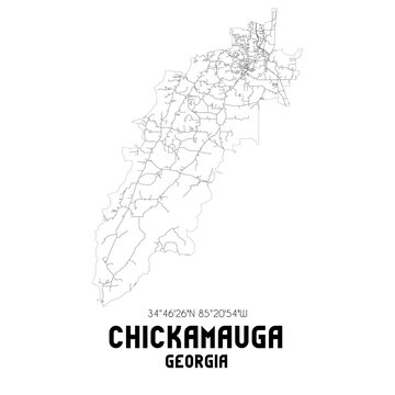 Chickamauga Georgia. US street map with black and white lines.