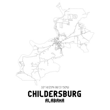 Childersburg Alabama. US street map with black and white lines.