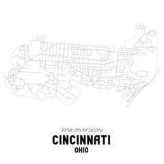 Cincinnati Ohio. US street map with black and white lines.