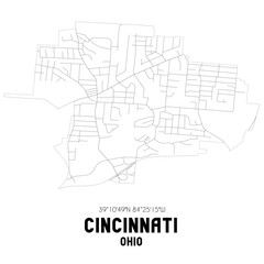 Cincinnati Ohio. US street map with black and white lines.