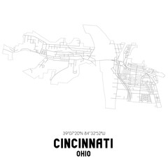 Cincinnati Ohio. US street map with black and white lines.