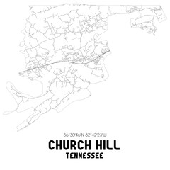 Church Hill Tennessee. US street map with black and white lines.