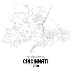 Cincinnati Ohio. US street map with black and white lines.