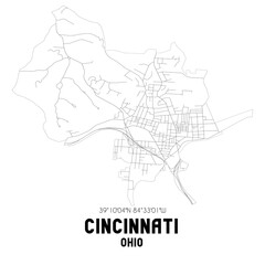 Cincinnati Ohio. US street map with black and white lines.