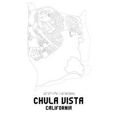 Chula Vista California. US street map with black and white lines.