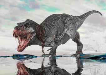 tyrannosaurus rex is looking for some water on ice land