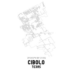 Cibolo Texas. US street map with black and white lines.