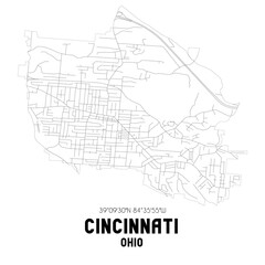 Cincinnati Ohio. US street map with black and white lines.