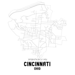 Cincinnati Ohio. US street map with black and white lines.