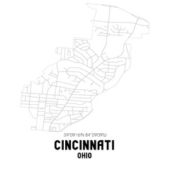 Cincinnati Ohio. US street map with black and white lines.