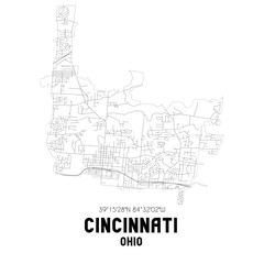 Cincinnati Ohio. US street map with black and white lines.