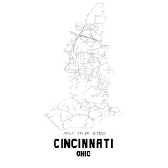 Cincinnati Ohio. US street map with black and white lines.