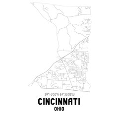 Cincinnati Ohio. US street map with black and white lines.