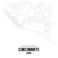 Cincinnati Ohio. US street map with black and white lines.