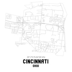 Fototapeta na wymiar Cincinnati Ohio. US street map with black and white lines.