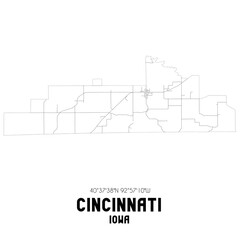 Cincinnati Iowa. US street map with black and white lines.