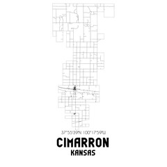Cimarron Kansas. US street map with black and white lines.