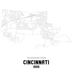 Cincinnati Ohio. US street map with black and white lines.