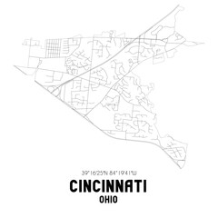 Cincinnati Ohio. US street map with black and white lines.