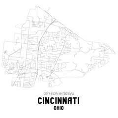 Cincinnati Ohio. US street map with black and white lines.