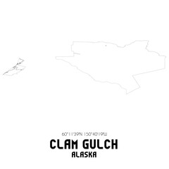 Clam Gulch Alaska. US street map with black and white lines.