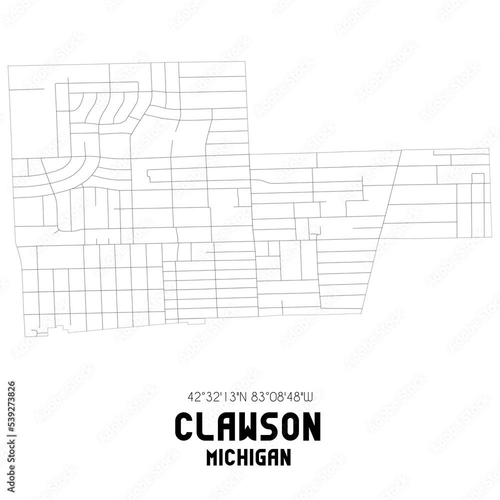 Wall mural clawson michigan. us street map with black and white lines.