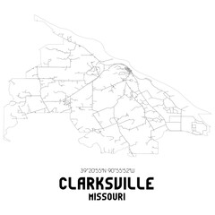 Clarksville Missouri. US street map with black and white lines.