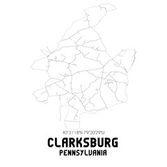 Clarksburg Pennsylvania. US street map with black and white lines.
