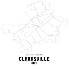 Clarksville Ohio. US street map with black and white lines.
