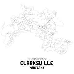 Clarksville Maryland. US street map with black and white lines.