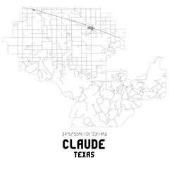 Claude Texas. US street map with black and white lines.