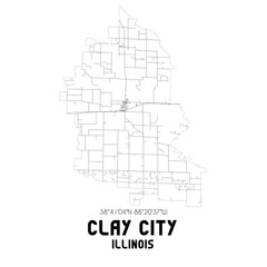 Clay City Illinois. US street map with black and white lines.