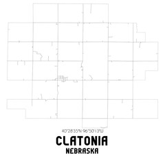 Clatonia Nebraska. US street map with black and white lines.