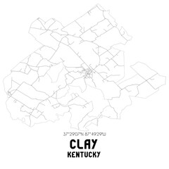 Clay Kentucky. US street map with black and white lines.