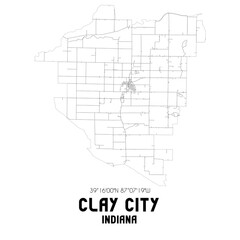 Clay City Indiana. US street map with black and white lines.