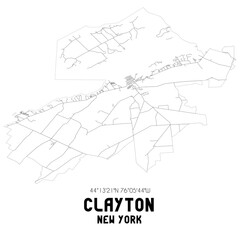 Clayton New York. US street map with black and white lines.