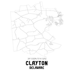 Clayton Delaware. US street map with black and white lines.